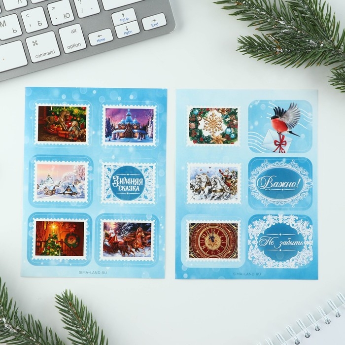 Подарочный набор новогодний «Сказка»: блокнот, карандаши, наклейки и значок Подарочный набор новогодний «Сказка»: блокнот, карандаши, наклейки и значок