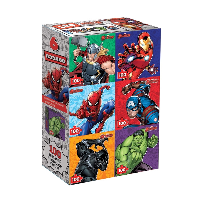 Набор пазлов 6 в 1 «Мстители», по 100 деталей в каждом пазле Набор пазлов 6 в 1 «Мстители», по 100 деталей в каждом пазле