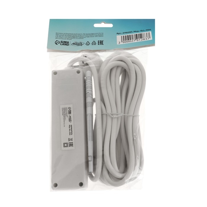 Удлинитель Luazon Lighting, 3 розетки, 7 м, 6 А, 1300 Вт, 3х0.75 мм2, с з/к, с выкл., Б Удлинитель Luazon Lighting, 3 розетки, 7 м, 6 А, 1300 Вт, 3х0.75 мм2, с з/к, с выкл., Б