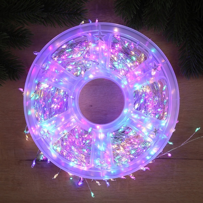 Гирлянда «Мишура» 50 м роса, IP44, серебристая нить, 1500 LED, 8 режимов, свечение мульти, 36 В Гирлянда «Мишура» 50 м роса, IP44, серебристая нить, 1500 LED, 8 режимов, свечение мульти, 36 В