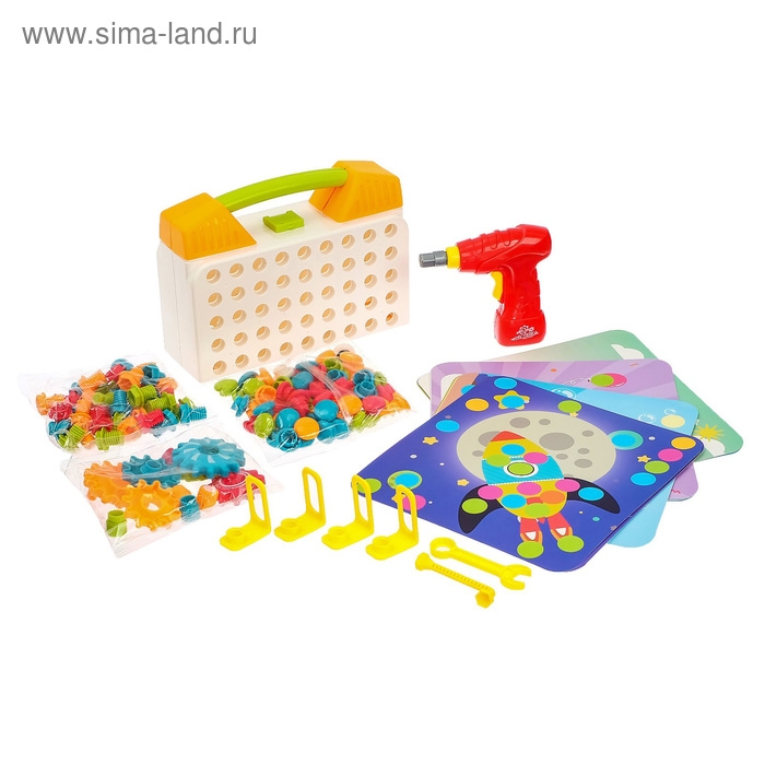 Конструктор винтовая мозайка &laquo;Пуговки шестеренки&raquo;, 3 в 1, с шуруповертом, 147 деталей