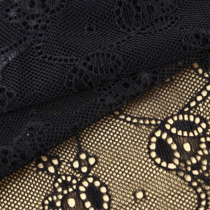 Кружевная эластичная ткань, 190 мм &times; 2,7 &plusmn; 0,5 м, цвет чёрный
