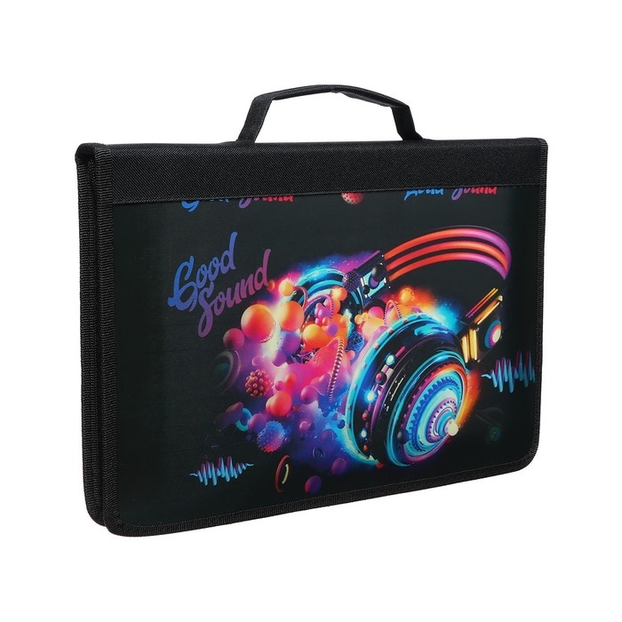 Папка-пенал для труда А4, 340 х 240 х 30 мм, с ручкой, молния вокруг, Папка-пенал для труда А4, 340 х 240 х 30 мм, с ручкой, молния вокруг, "Музыка", ламинированный картон (объемный 3D-рисунок с эффектом металлика)