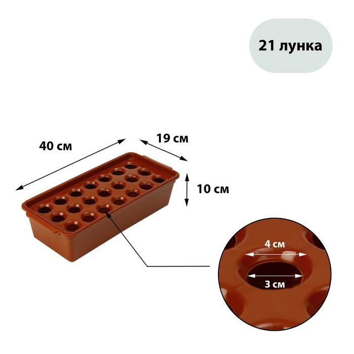 Ящик для выращивания зелёного лука, 40 &times; 19 &times; 10 см, 21 лунка, красный