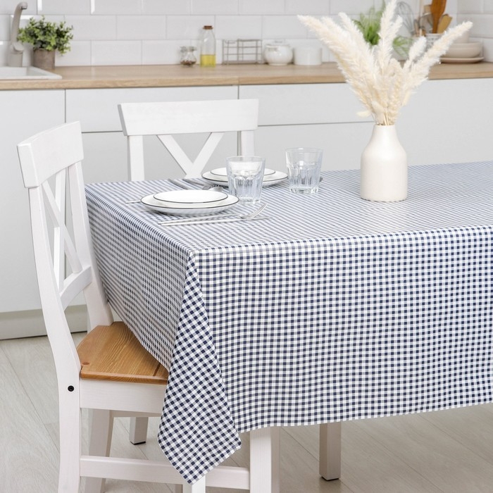 Клеёнка на стол Доляна &laquo;Клетка&raquo;, на нетканой основе, ширина 137 см, толщина 0,2 мм, рулон 20 м, цвет синий