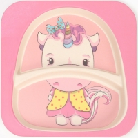 Набор бамбуковой посуды &laquo;Единорог&raquo;, тарелка, миска, стакан, приборы, 5 предметов