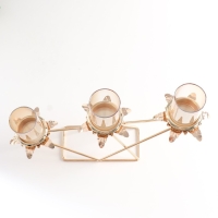 Подсвечник металл, стекло на 3 свечи "Ветви с листиками. Геометрия" d-5 см золото 35х8х26 см   94487