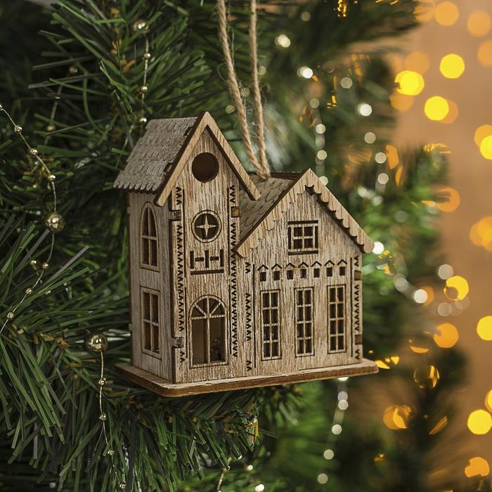 Ёлочная игрушка &laquo;Домик с башней&raquo;, от батареек, свечение тёплое белое