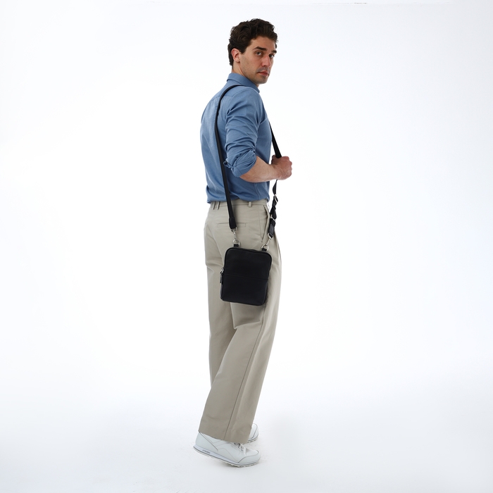 Сумка мужская TEXTURA, через плечо, натуральная кожа, цвет чёрный