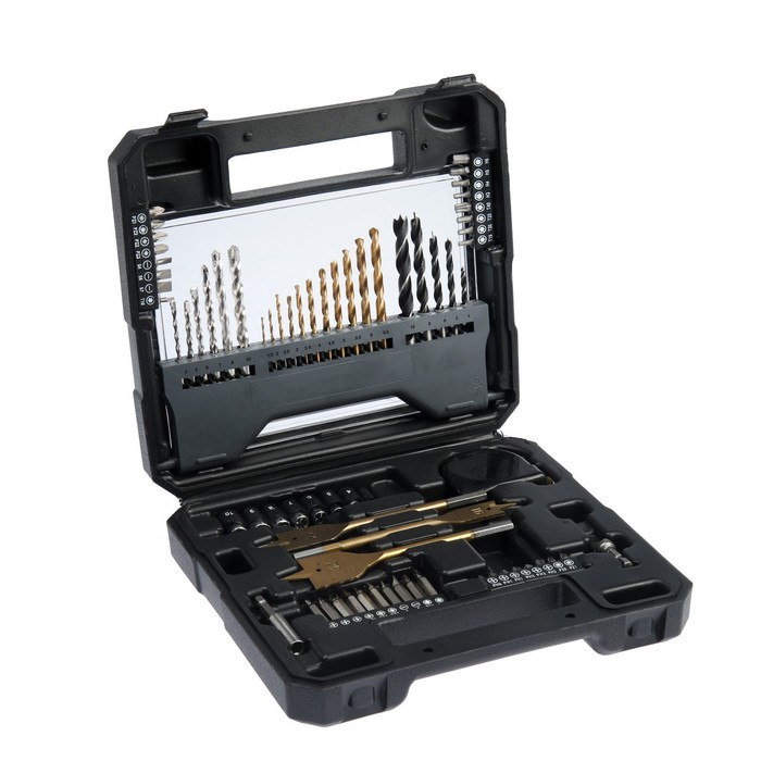 Набор универсальный ТУНДРА, сверла по дереву, бетону, металлу, биты, торц. головки, 70 шт. Набор универсальный ТУНДРА, сверла по дереву, бетону, металлу, биты, торц. головки, 70 шт.