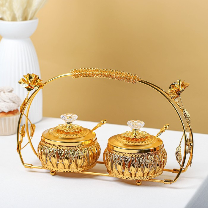 Набор сахарниц &laquo;Бонжур&raquo;, с ложками на подставке, цвет золотой