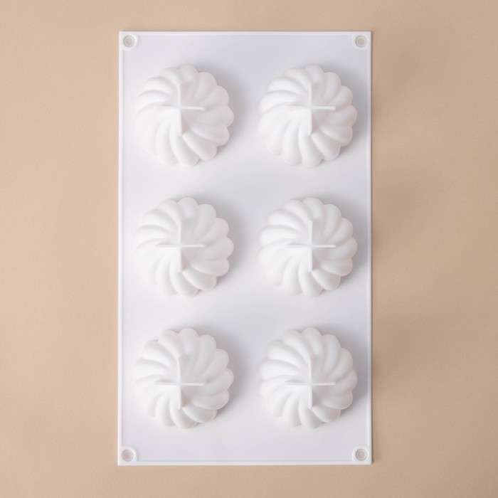 Форма для муссовых десертов и выпечки Доляна &laquo;Взбитые сливки&raquo;, 29&times;17&times;5 см, 6 ячеек (d=6,5 см), цвет белый