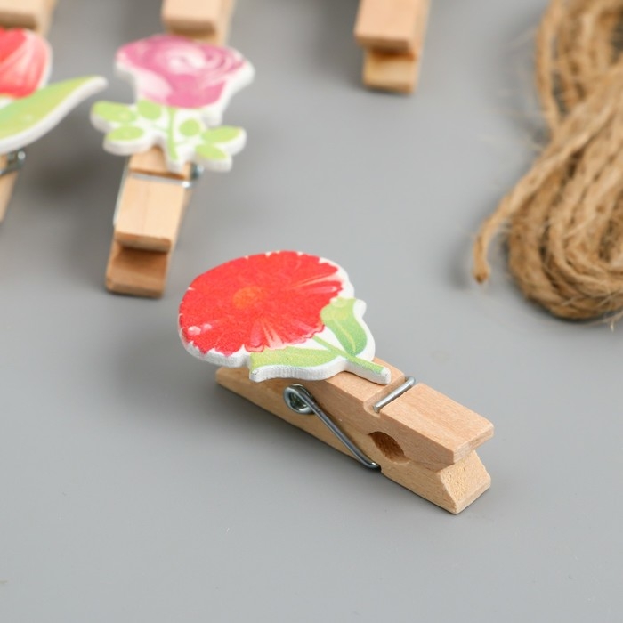 Декор для творчества дерево Декор для творчества дерево "Прищепка. Цветочки" набор 10 шт 4х2,3х1,2 см