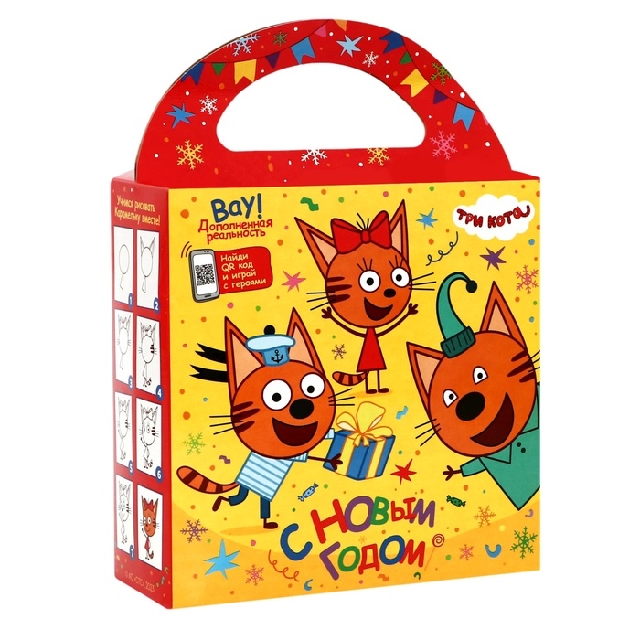 Подарок в картонной упаковке "Три Кота" 750 гр. Новогодний подарочный набор №263