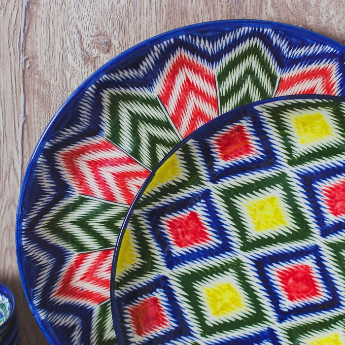 Набор чайный Риштанская керамика Набор чайный Риштанская керамика "Атлас №2", 9 предметов (чайник 1л, пиалы 0,3л), микс