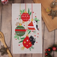 Полотенце Доляна "Новогодние игрушки" 28х46 см, 100% хл, рогожка 164 г/м2