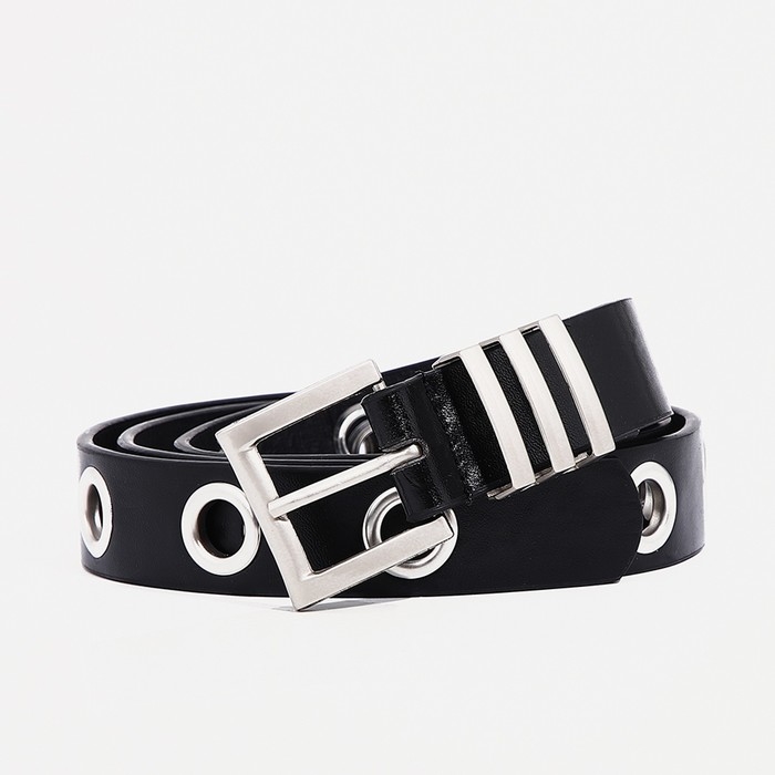 Ремень женский, ширина 2 см, пряжка металл, люверсы, цвет чёрный Ремень женский, ширина 2 см, пряжка металл, люверсы, цвет чёрный