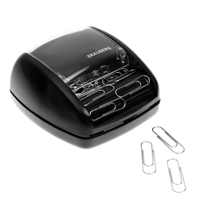 Скрепочница магнитная с 30 скрепками, роликовый механизм подачи, чёрная Скрепочница магнитная с 30 скрепками, роликовый механизм подачи, чёрная