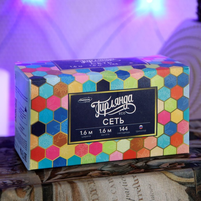 Гирлянда «Сеть» 1.6 × 1.6 м, IP20, прозрачная нить, 144 LED, свечение «Флаг России», 220 В Гирлянда «Сеть» 1.6 × 1.6 м, IP20, прозрачная нить, 144 LED, свечение «Флаг России», 220 В