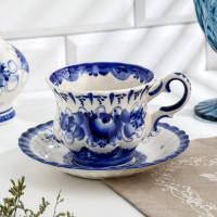 Чайная пара "Шатер", гжель, фарфор, 9х15 см Чайная пара "Шатер", гжель, фарфор, 9х15 см