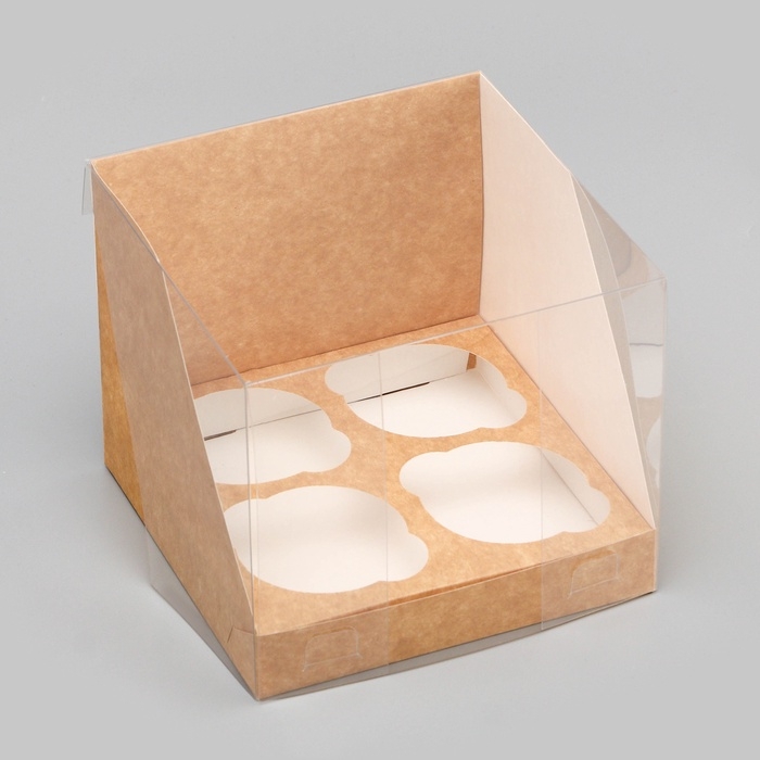 Коробка для 4 капкейков, крафт 16 х 16 х 14 см Коробка для 4 капкейков, крафт 16 х 16 х 14 см