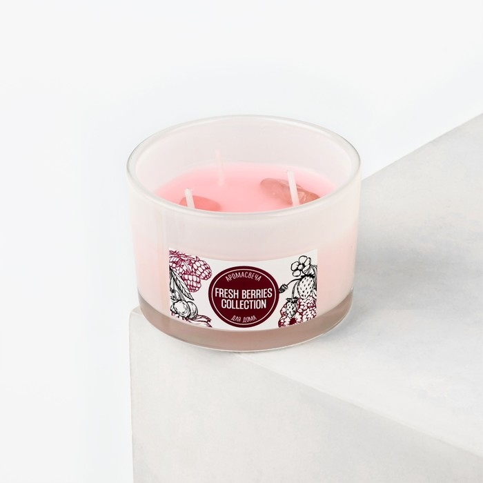 Свеча ароматическая в стекле &laquo;Fresh&raquo; с натуральными камнями: ягоды, 6,8 х 5 см.
