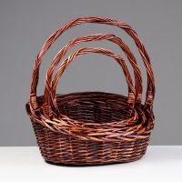 Набор плетеных корзин, 3 шт, 38х30х9/17, 25х20х7/12 см, темный, ива Набор плетеных корзин, 3 шт, 38х30х9/17, 25х20х7/12 см, темный, ива