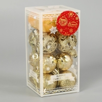 Набор шаров пластик d-4 см, 16 шт "Мелодия" орнамент, золото