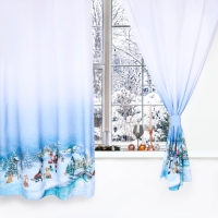 Комплект штор д/кухни с подхватами "Рождественский вечер" 145х180см-2 шт., 100% п/э Комплект штор д/кухни с подхватами "Рождественский вечер" 145х180см-2 шт., 100% п/э