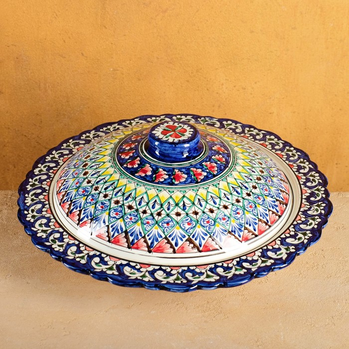 Блинница Риштанская Керамика Блинница Риштанская Керамика "Цветы", 37 см, синий