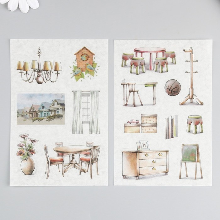 Наклейка бумага Наклейка бумага "Интерьер загородного дома" набор 6 листов 18,6х10 см