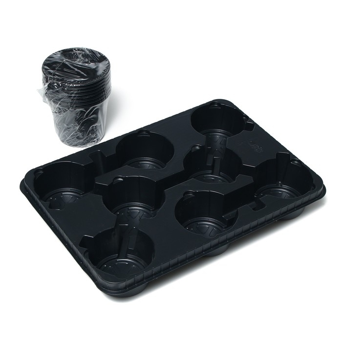 Набор для рассады: стаканы по 520 мл (8 шт.), поддон 40 &times; 30 см, чёрный, Greengo