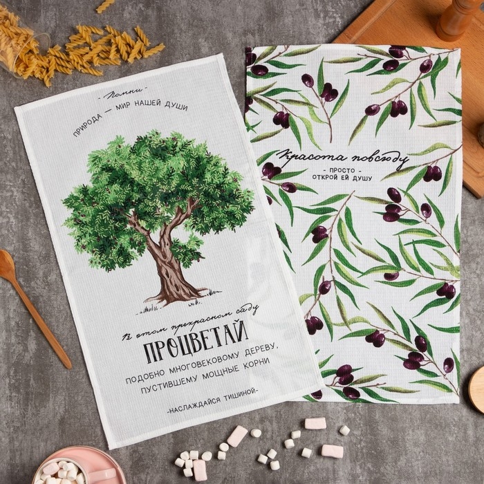 Набор кухонных полотенец Доляна &laquo;Процветай&raquo;, 35х60см-2шт, 100% хлопок