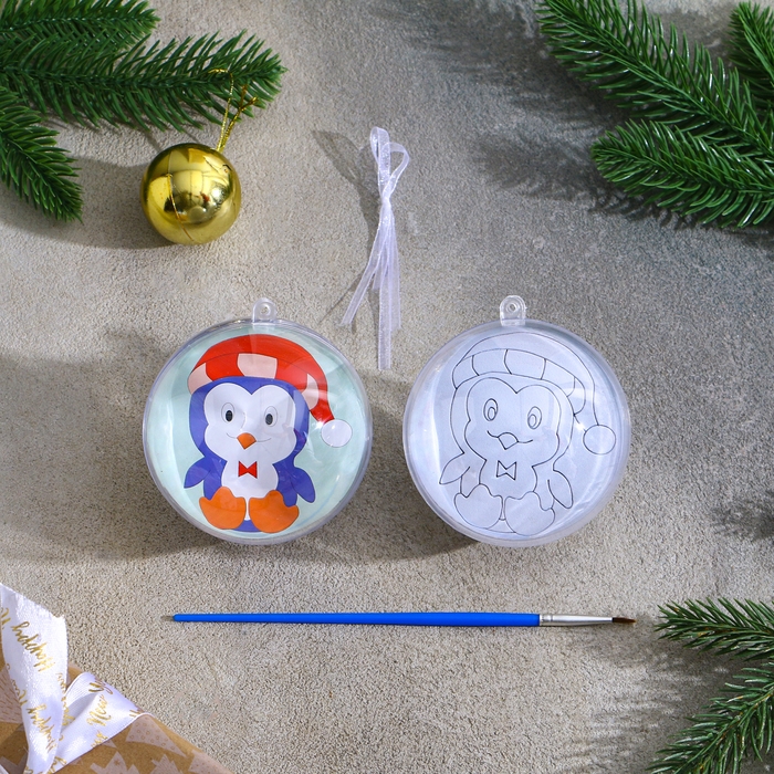 Ёлочное украшение под раскраску «Милый пингвин» размер: 8 см; 2 шт., кисть Ёлочное украшение под раскраску «Милый пингвин» размер: 8 см; 2 шт., кисть