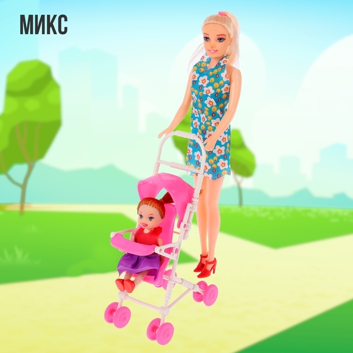 Кукла-модель «Мама с дочкой» с коляской, МИКС Кукла-модель «Мама с дочкой» с коляской, МИКС