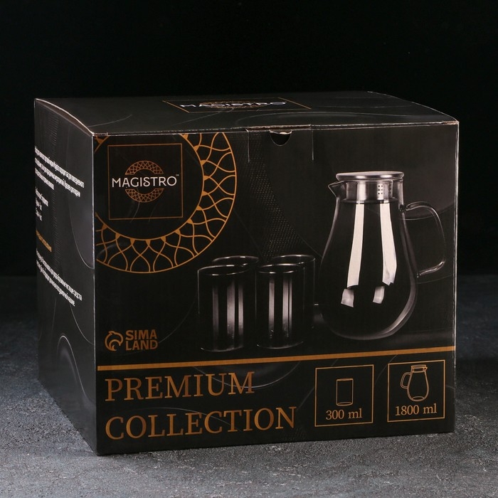 Набор для напитков из стекла Magistro &laquo;Стиль&raquo;, 5 предметов: кувшин 1,8 л, 4 кружки 300 мл