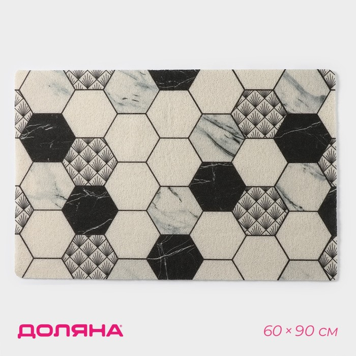 Коврик придверный грязезащитный Доляна &laquo;Мрамор&raquo;, вырезной, 60&times;90 см, цвет серый