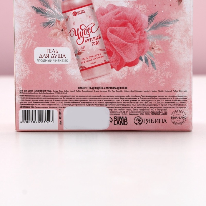 Подарочный набор ЧИСТОЕ СЧАСТЬЕ &laquo;Исполнения желаний&raquo;: гель для душа 100 мл и мочалка для тела, Новый Год