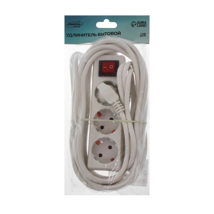 Удлинитель Luazon Lighting, 3 розетки, 7 м, 6 А, 1300 Вт, 3х0.75 мм2, с з/к, с выкл., Б Удлинитель Luazon Lighting, 3 розетки, 7 м, 6 А, 1300 Вт, 3х0.75 мм2, с з/к, с выкл., Б