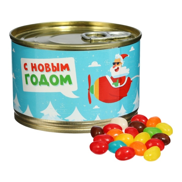 Новый год. Мармеладные бобы "Дед Мороз", в консервной банке, 100 г