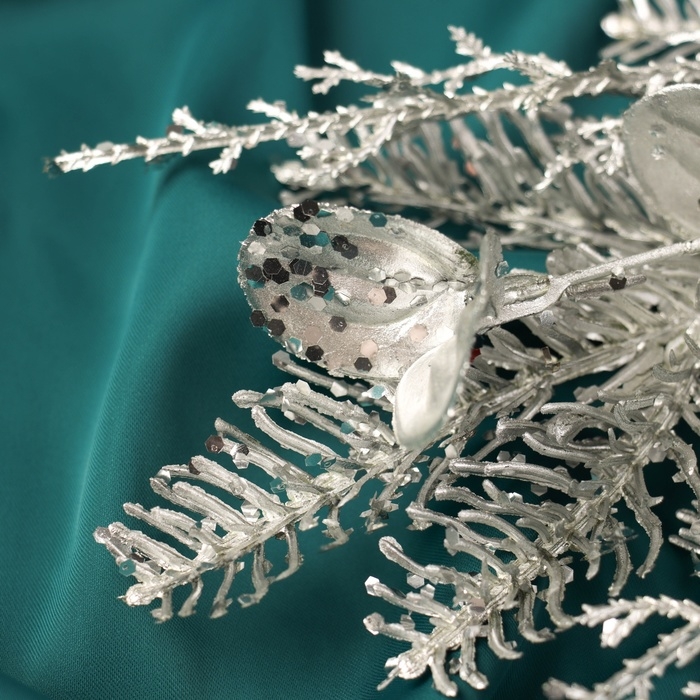 Декор Декор "Новогодняя грация" веточка листочки, 37х14 см, серебро