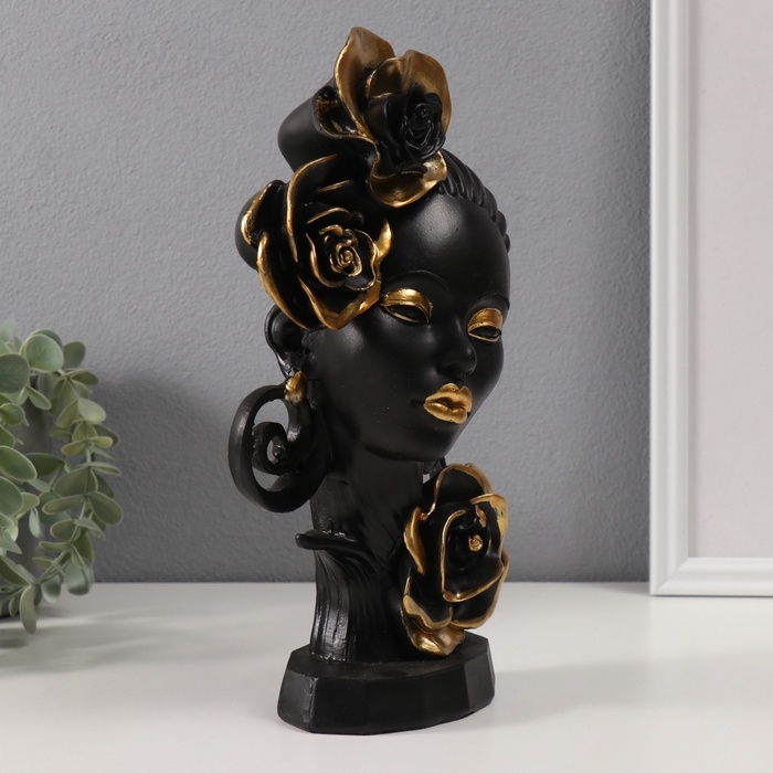 Сувенир полистоун "Девушка в чёрно-золотых цветах" 7,5х16,6х27,4 см