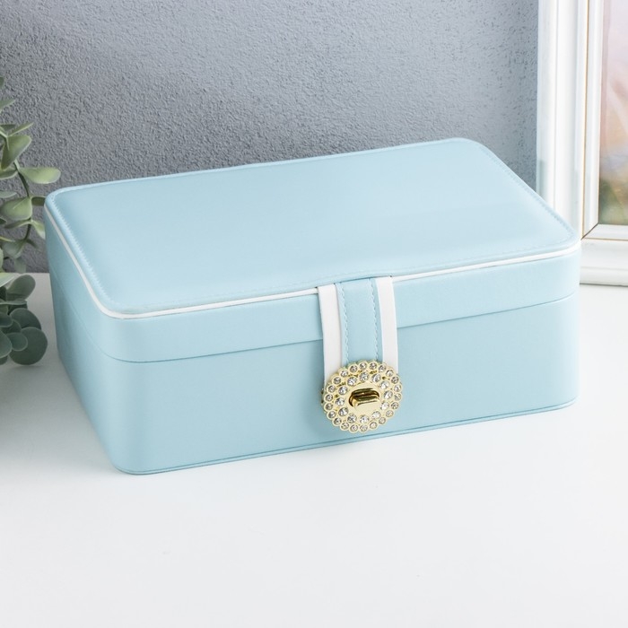 Шкатулка кожзам для украшений Шкатулка кожзам для украшений "С пряжкой" голубая 24х18,5х9 см