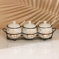 Банки керамические для специй на металлической подставке &laquo;Цветы&raquo;, 200 мл, 3 шт