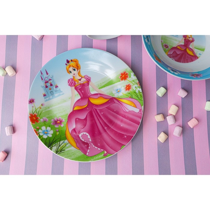 Набор детской посуды из керамики Доляна «Волшебница», 3 предмета: кружка 230 мл, миска 400 мл, тарелка d=18 см, цвет белый Набор детской посуды из керамики Доляна «Волшебница», 3 предмета: кружка 230 мл, миска 400 мл, тарелка d=18 см, цвет белый