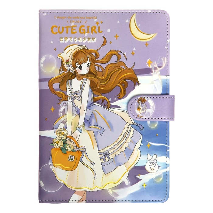 Записная книжка подарочная с хлястиком, А6+, 48 листов, линия, 12.5 х 19 х 2 см, "Аниме"