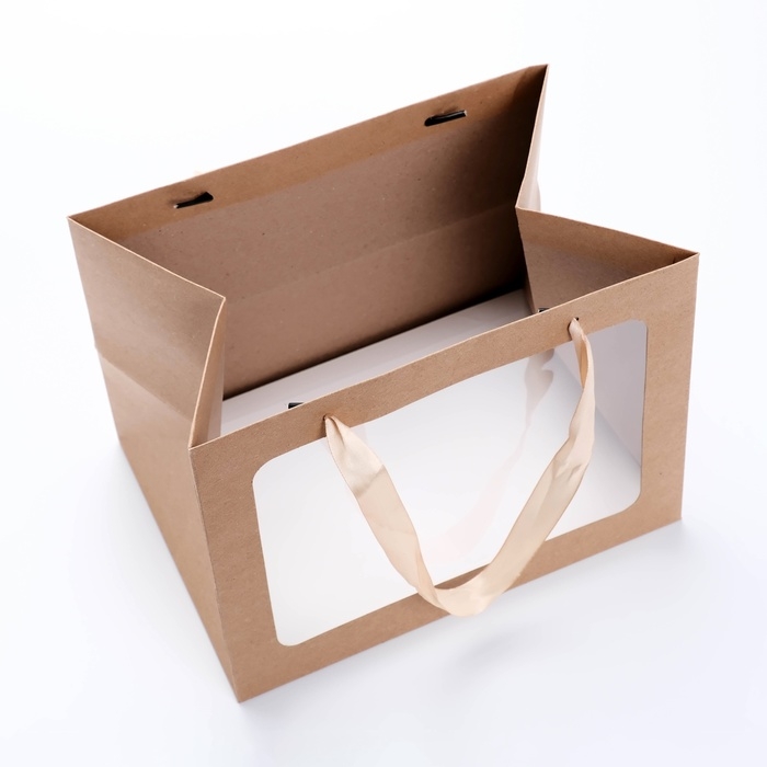 Пакет подарочный с широким дном и окном 25 х 19 х 18 см, крафт Пакет подарочный с широким дном и окном 25 х 19 х 18 см, крафт