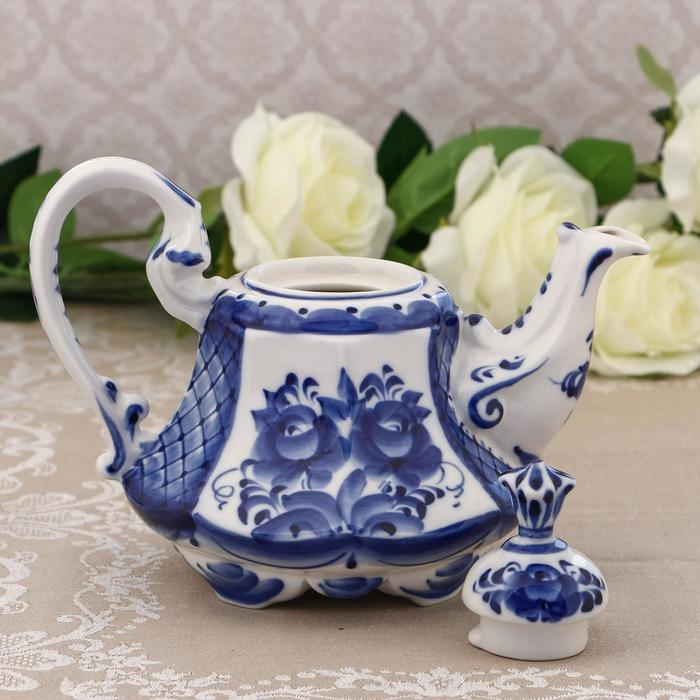 Кофейник &laquo;Цветы&raquo;, H=16 см, гжель