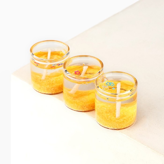 Свечи гелевые новогодние &laquo;Счастливого нового года&raquo; на Новый год на Новый год, 3 шт, золотые, 2,5 х2,5 х 2,5 см