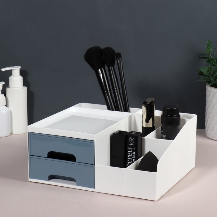 Органайзер для хранения, 7 секций, 22 &times; 19 &times; 9 см, цвет белый/синий